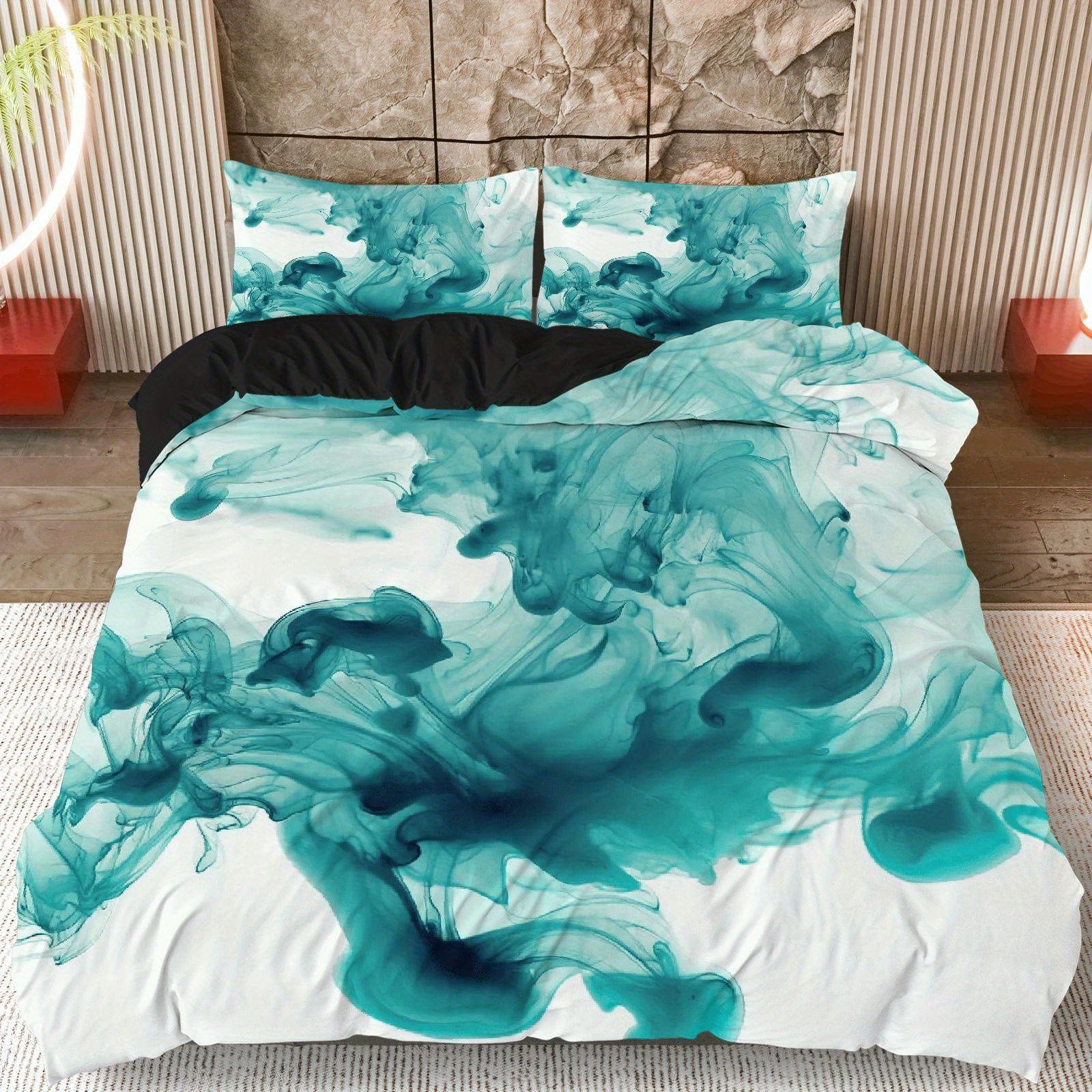 TEMU / JIT negro y blanco textura de mármol molienda impresión digital kit de colcha de tela para el hogar se puede diseñar