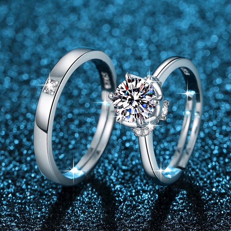 モアッサナイト カップルリング スターリングシルバー 結婚指輪 ペア 結婚式 ダイヤモンドリング 小道具 シミュレーション ライブマウス シンプルモデル|undefined