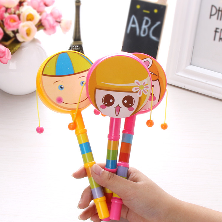 婴幼儿玩具新生儿宝宝卡通笑脸拨浪鼓双面波浪鼓手摇鼓塑胶玩具|ru