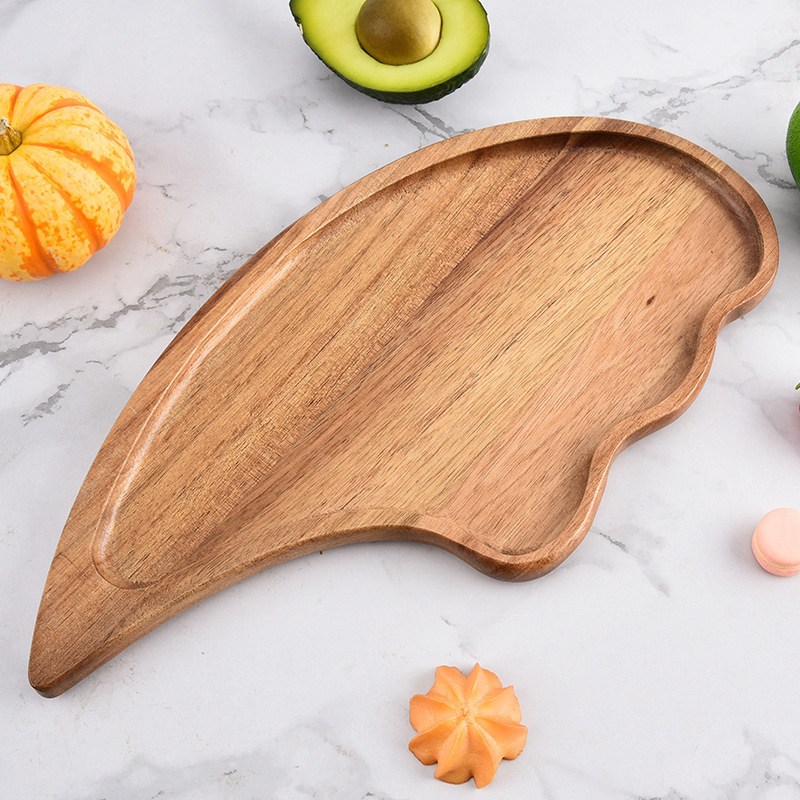 Tipo japonés de madera Acacia té de la tarde en el viento, accesorios de fotos de comida plato de madera disco de madera sólida bandeja de madera elíptica