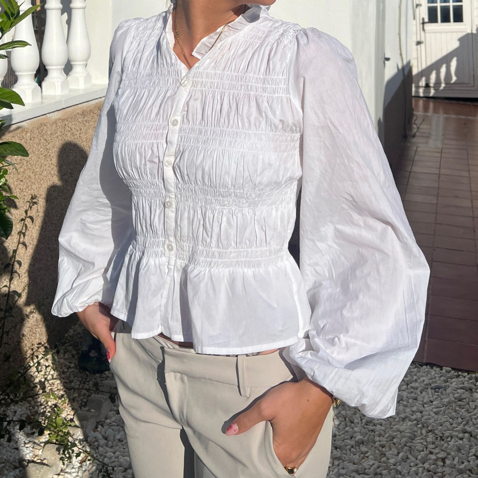 Solid Colour Slim-fit Cardigan Shirt For Women Casual Versatile_voghion.com