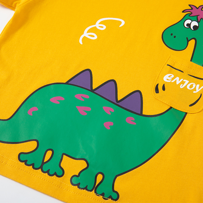 Ropa para niños transfronterizos Camiseta de manga corta para niños Nuevo verano para niños con bolsillos de dibujos animados de media manga Tops sueltos al por mayor