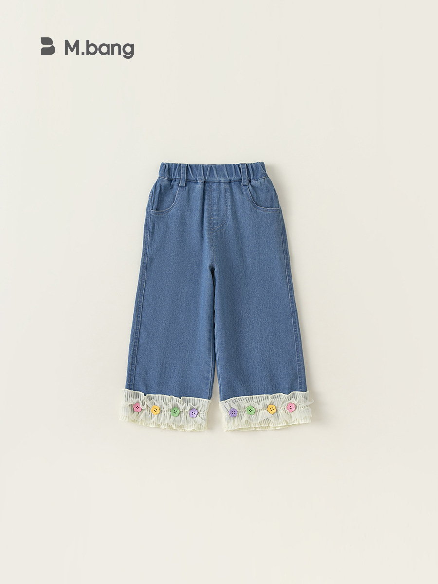 Youbao ropa para niños niñas jeans con costuras de encaje coreano pantalones de pierna recta para niños pantalones de princesa dulce para niñas