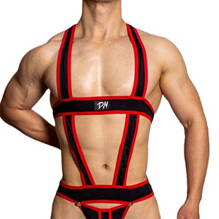 D.M Men's Underwear Solid Color Sexy Fashion Jumpsuit Acoustic Thong Polyester Sexy Temptation Double Dongs Shoulder Strap