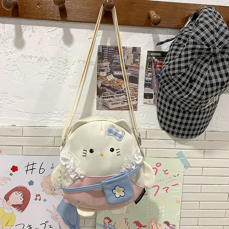 日本のかわいい猫キャンバスバッグ女の子多用途クロスボディバッグ漫画ショルダーバッグ学生カジュアル旅行バックパック|undefined