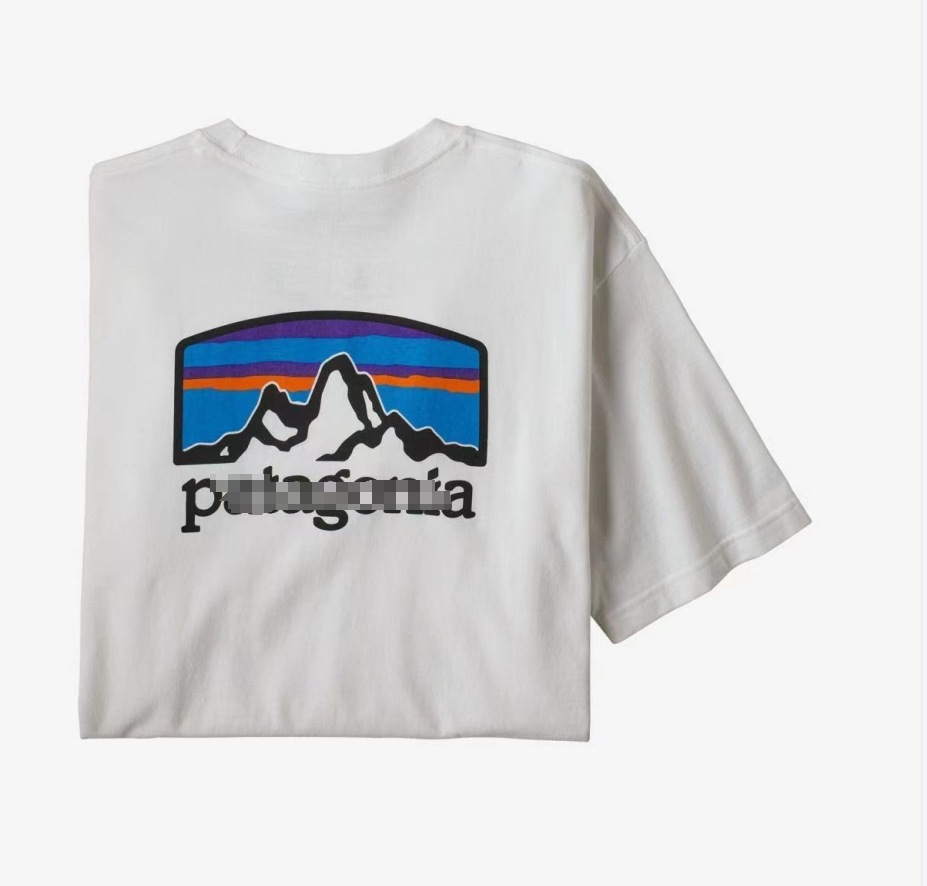Comercio exterior verano montaña impresión casual suelta cuello redondo camiseta de manga corta hombres y mujeres parejas