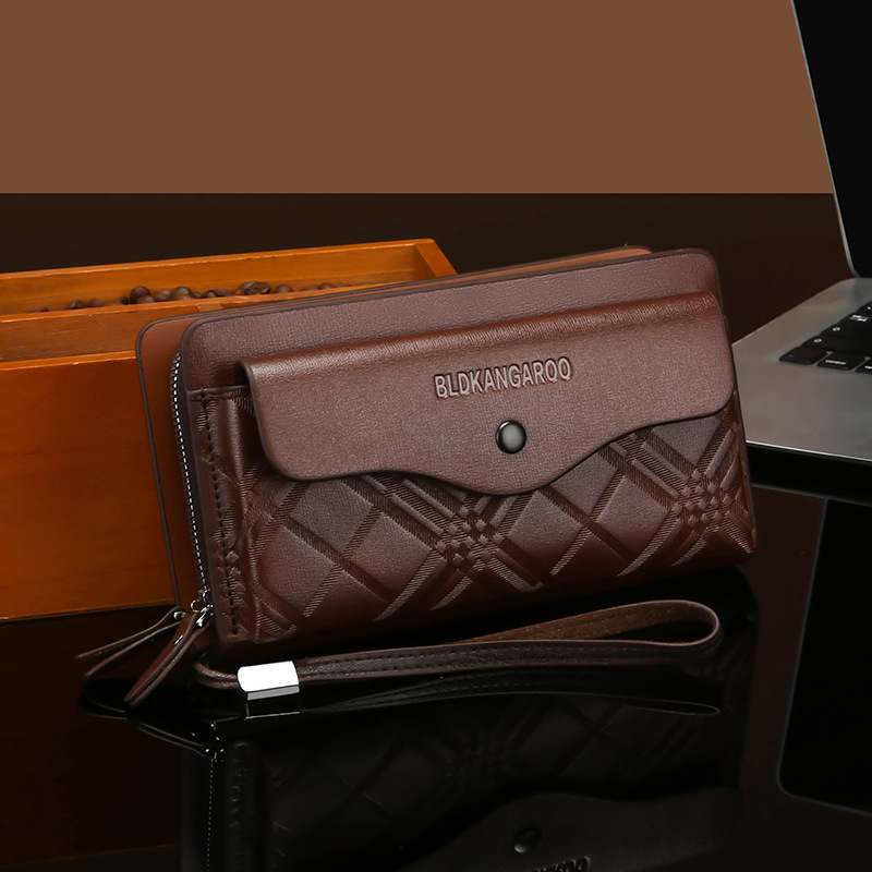 2025 New Clutch Bag Business Wallet Double Zipper Clutch Bag Fashion Hand Bag Mobile Phone Key Bag Men's Cross-Border