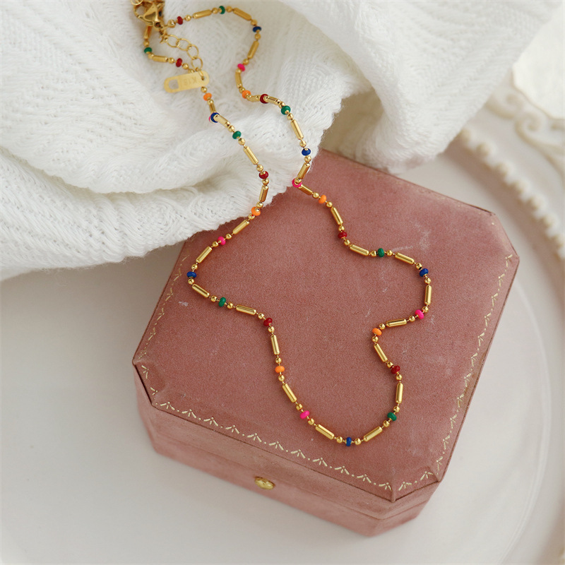 7g Weight Necklace Classification Titanium Steel Chain Material 1 Piece Quantity Holiday, Daily Occasion Titanium Steel Material Color Block Pattern Women's Gender Beaded Design Simple Style, Classic Style Style Wholesale Jewelry Simple Style Classic Style Color Block Titanium Steel Beaded Necklace 5
