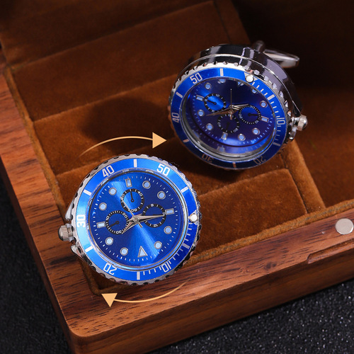 Autumn new light luxury clock cufflinks, fashionable French rotatable clock, golden cuffs, a must-have holiday gift