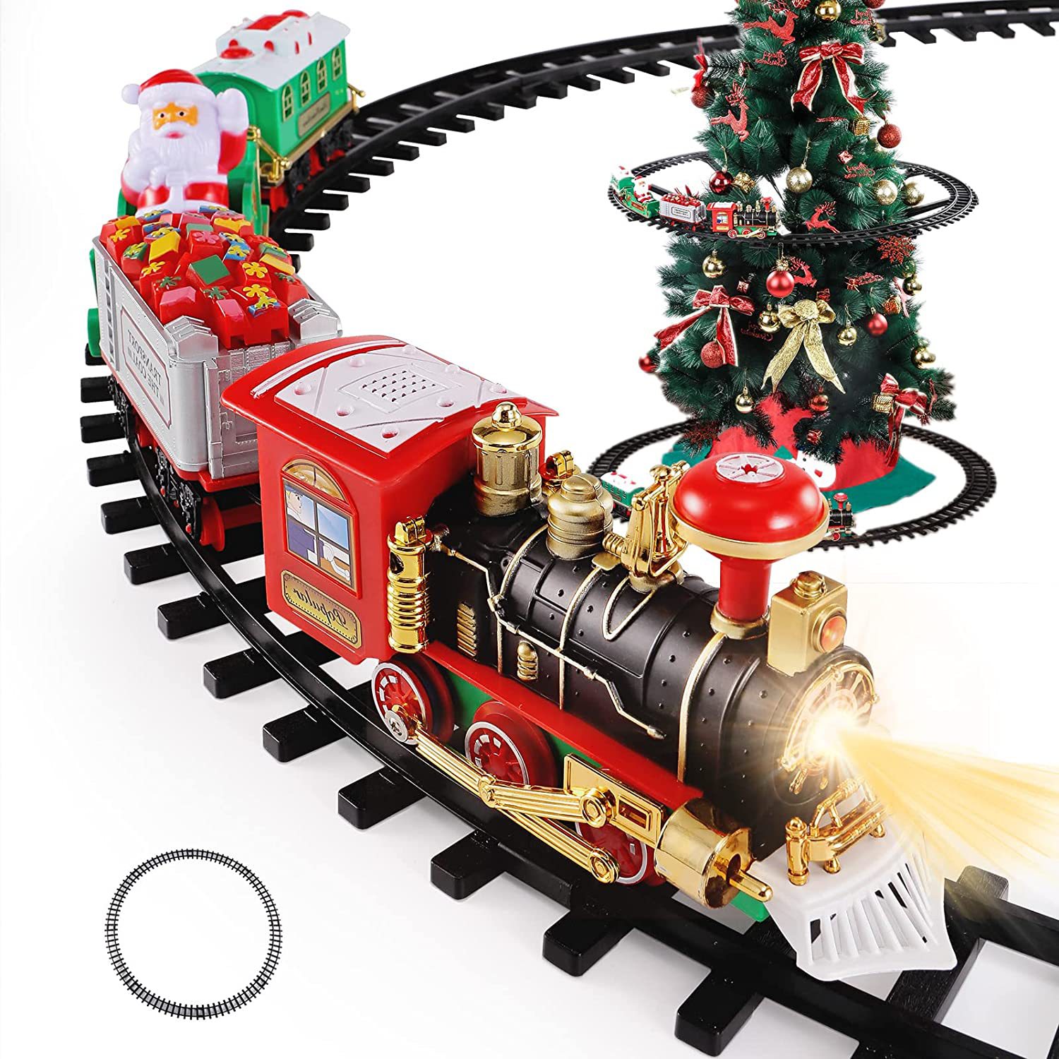 二合一可悬挂圣诞树轨道玩具火车带声效灯光 圣诞火车装饰玩具礼