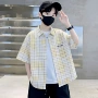 夏季格子翻领短袖衬衣