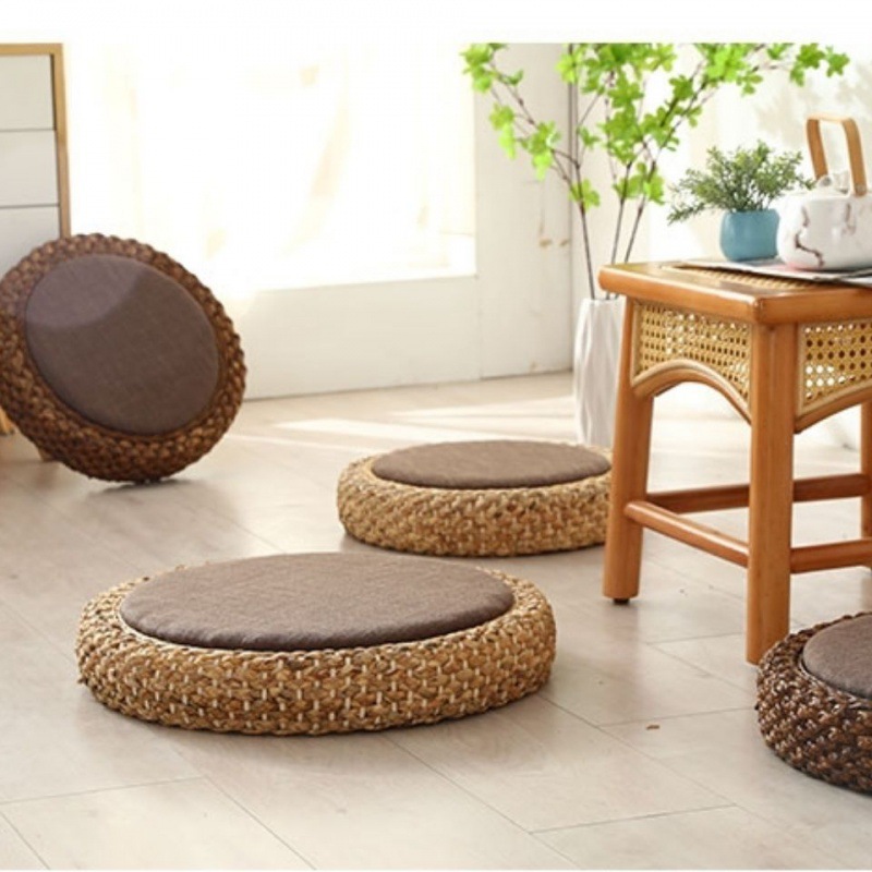 Sitting pier Rattan Futon Seat cushion Japanese Tatami balcony Windows a living room Ground thickening Straw solid wood Play cushion