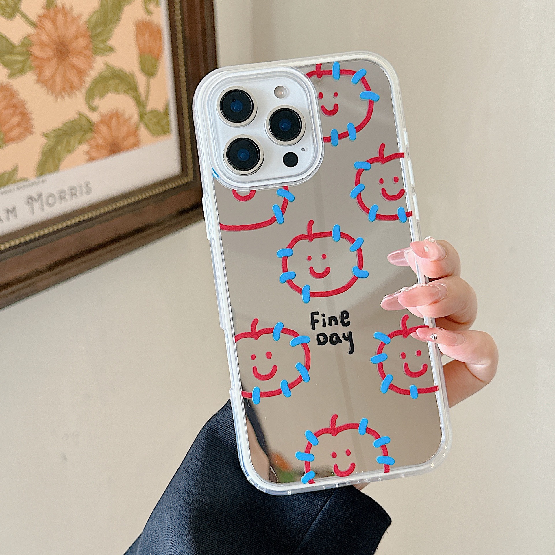 Nuevo espejo azul piel frita manzana roja para iPhone 15Pro funda para teléfono móvil 16ProMax simple 14/13