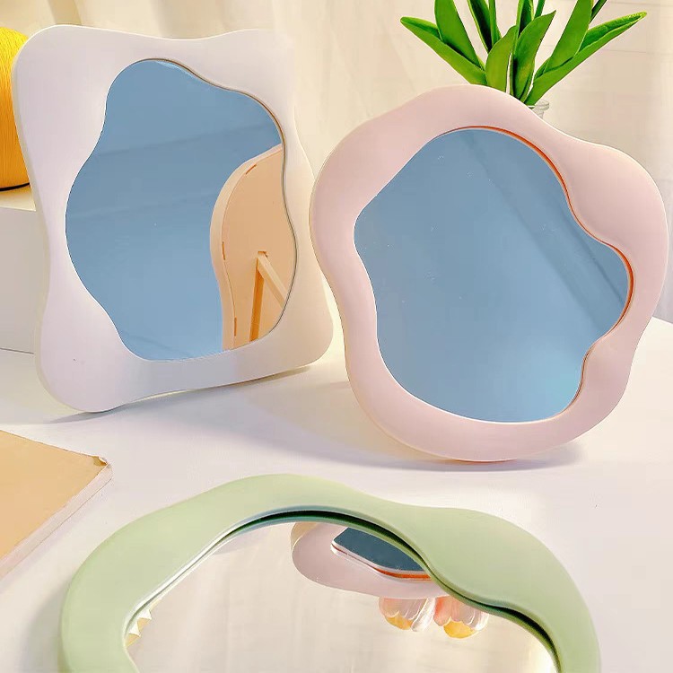 Espejo de escritorio minimalista estilo Ins, lindo espejo de mesa con forma irregular, se puede colgar en la pared, espejo de maquillaje DIY para estudiantes.