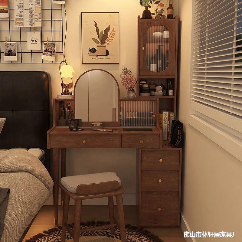 Medieval Style Solid Wood Dressing Table Storage Cabinet Integrated Combination Dressing Table Small Apartment Narrow Apartment Space Saving