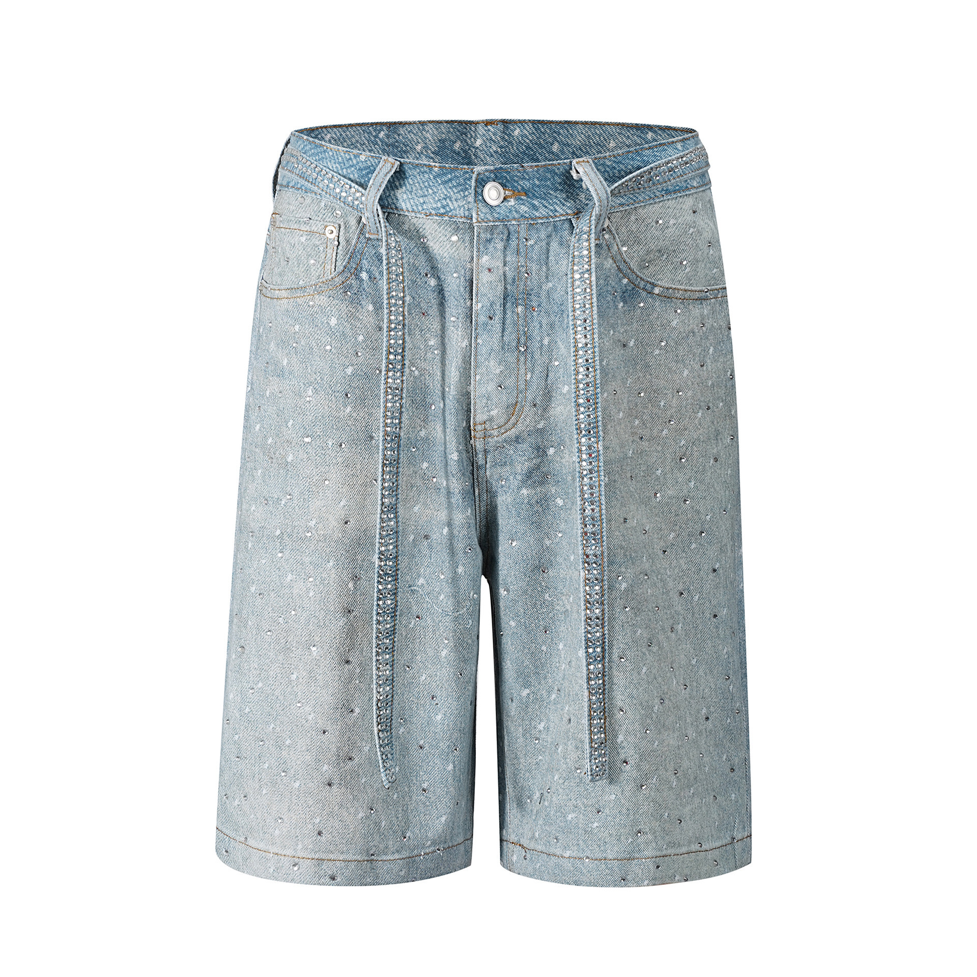 Damen Jeans Mit Strassgürtel Und Pünktchenmuster Weiter Schnitt_voghion.com