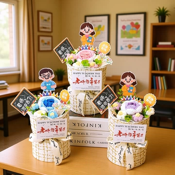 情人节礼物毛线针织编织向日葵玫瑰永生花仿真花束成品送男女老师