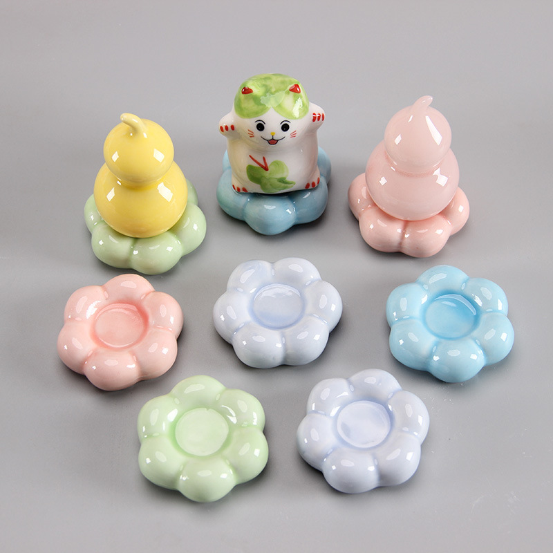 转转乐陶瓷实心底座卡通动物陶瓷底座转转解压工艺品花朵底座配件