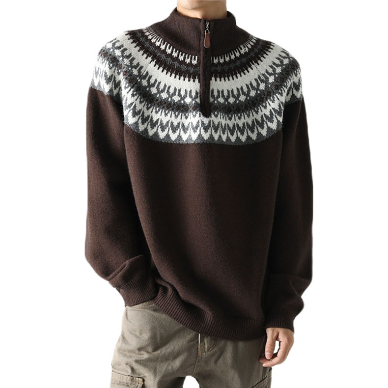 Explosiones transfronterizas de tamaño grande de la isla de Fair Navidad semia cremallera camiseta de punto suéter hombre collar fábrica de marea mayorista