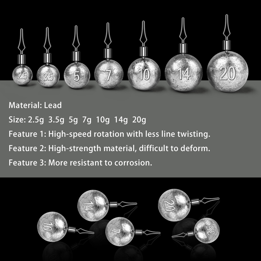 thumbnail image 2 of 20pcs Fishing Sinkers – Drop Shot Weights, Round Lead – 1/8oz To 3/4oz Assortment 2 of 5