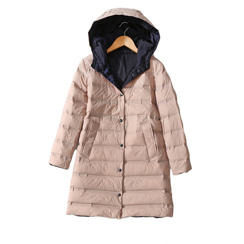 P17 Double-Sided Reversible Seamless Adhesive Technology 90 White Duck down Hooded Mid-Length down Jacket for Women, Warm and Lightweight P17 Double-Sided Reversible Seamless Adhesive Technology 90 White Duck down Hooded Mid-Length down Jacket for Women, Warm and Lightweight