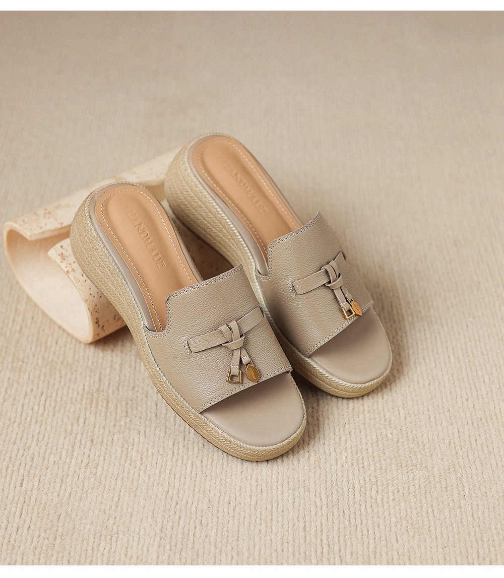 Dép sandal nữ xỏ ngón đế bệt da dê đế dày mùa hè — màu trắng ngà chi tiết 25