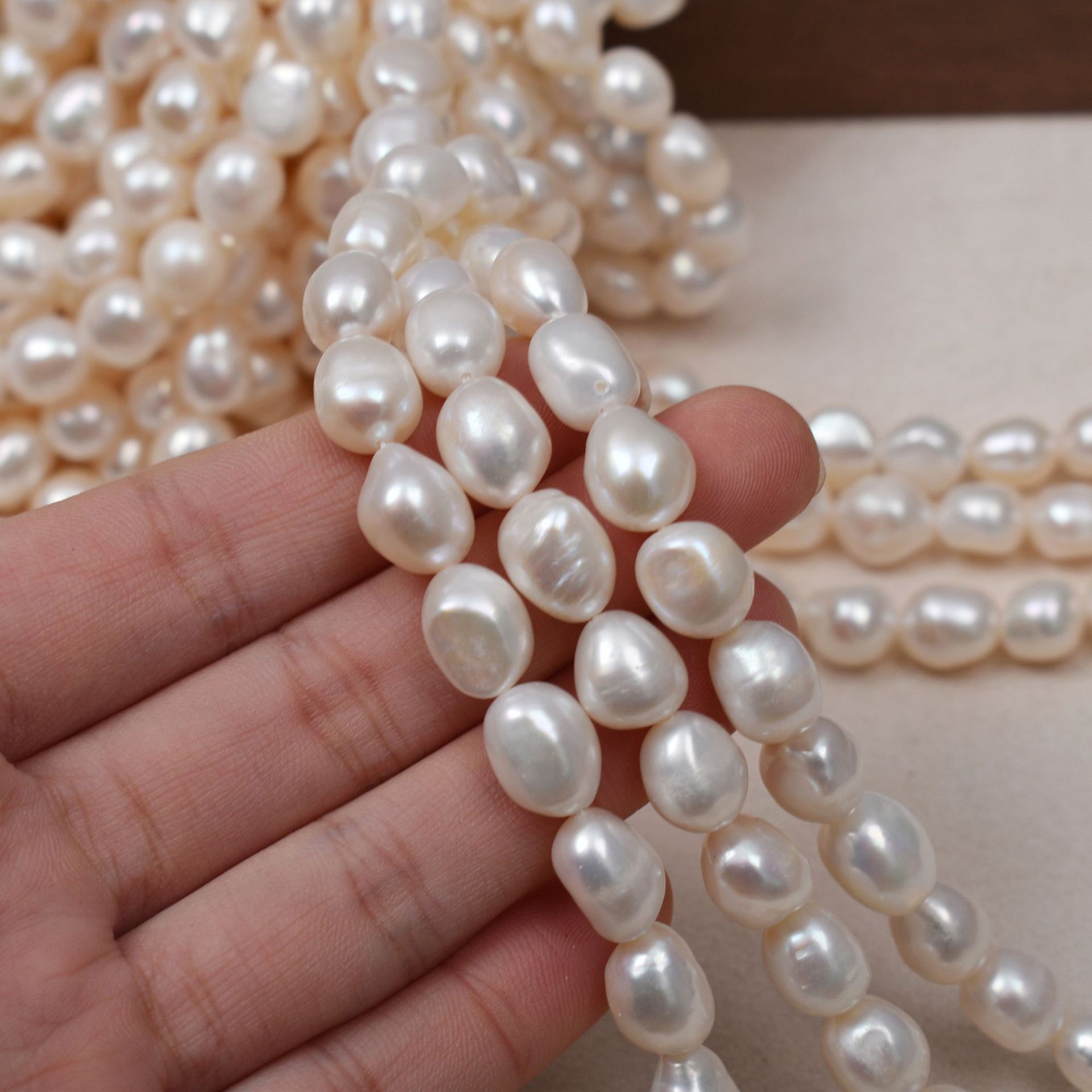 Organic necklace and earrings from pearl handmade