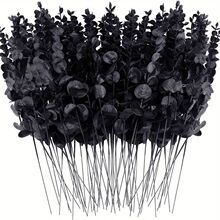 ins 黑色金典尤加利金钱叶枝仿真绿植假花万圣节婚庆摆件插花桉树