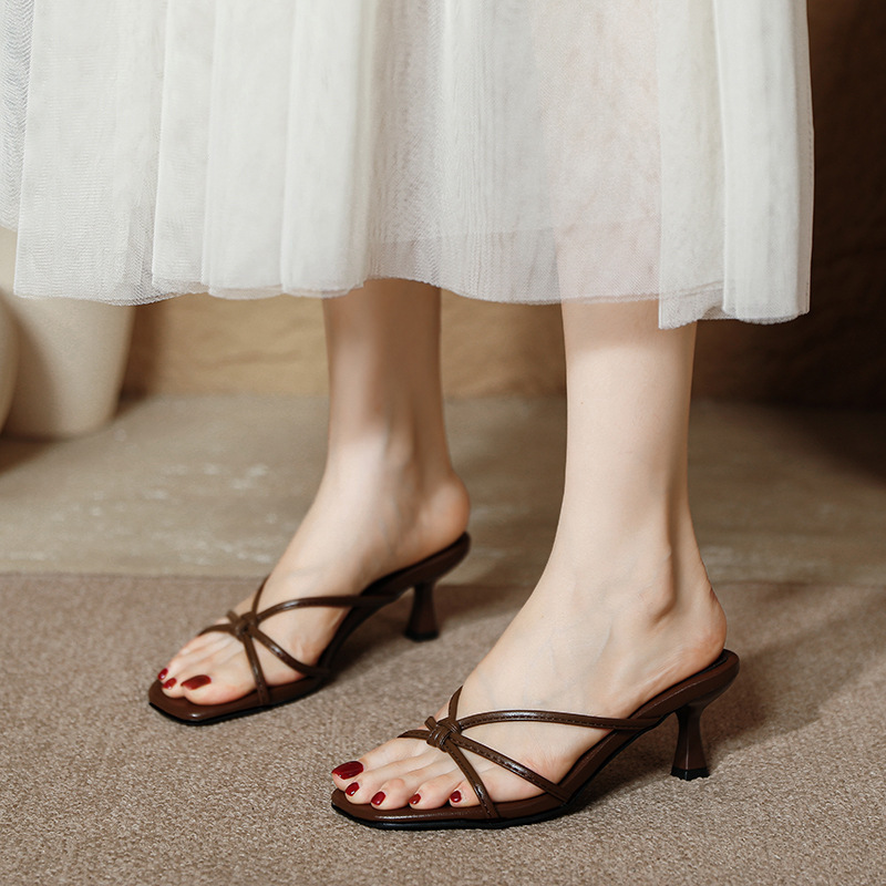 French-Style Stiletto Sandals 2025 New Summer Fairy Style Square-Toed Open-Toe Elegant Fashion Versatile Dress High-Heeled Sandals