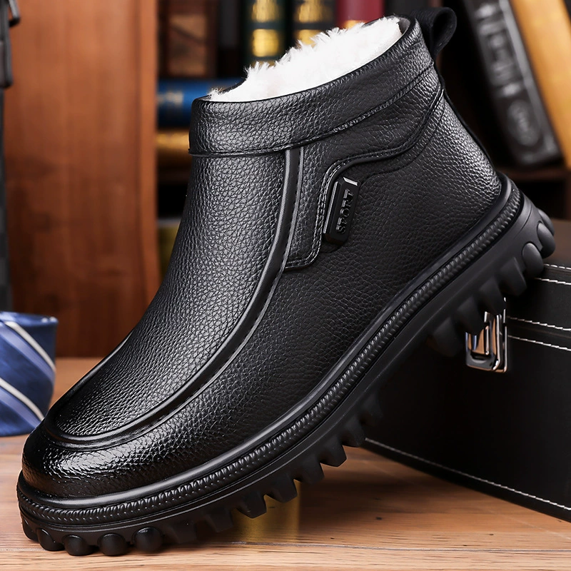 Мужская обувь зимняя бархатная теплая хлопчатобумажная обувь мужская деловая повседневная нескользкая водонепроницаемая шерстяная кожаная обувь для пожилых пап