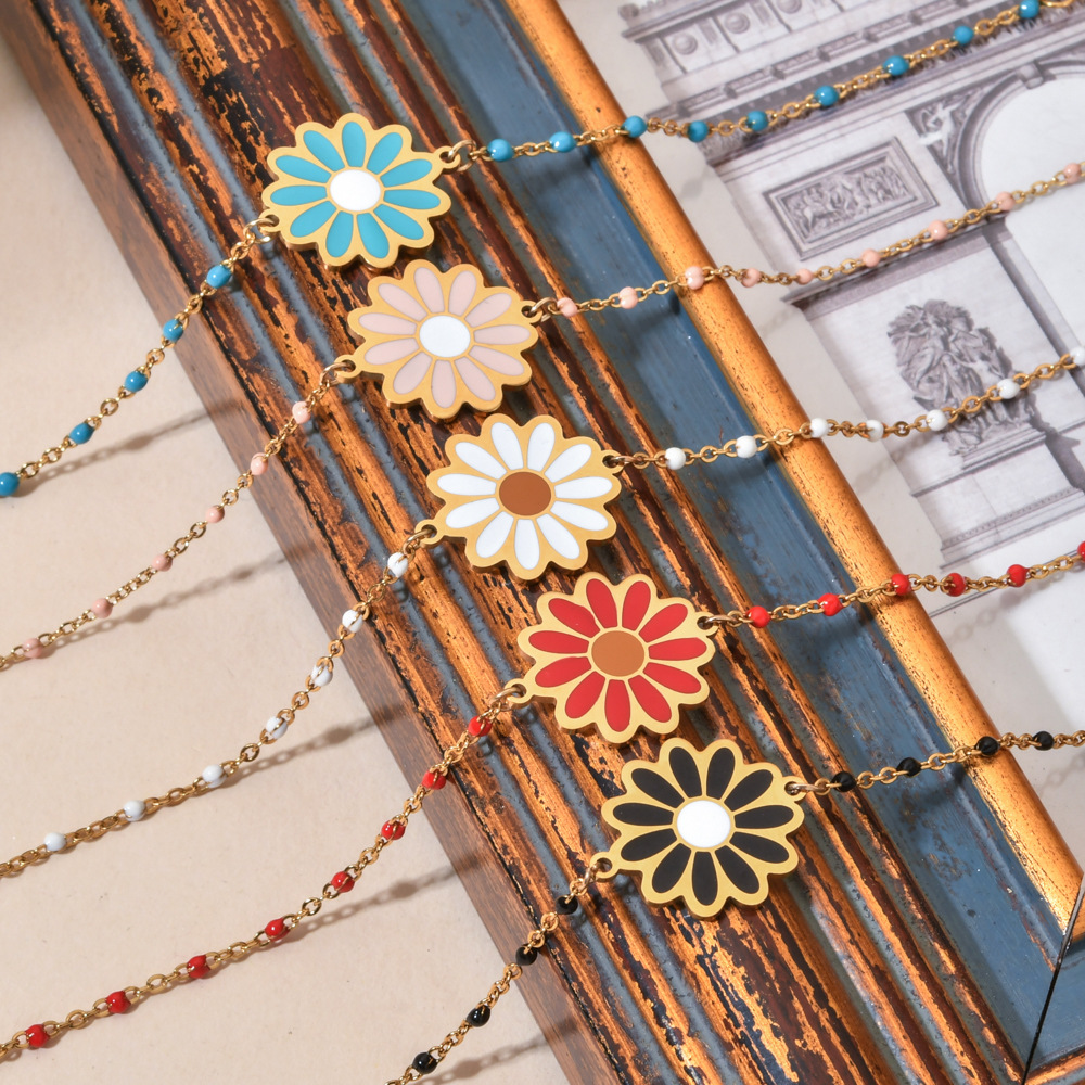 Women'S Gender Sweet Daisy Stainless Steel Enamel Plating Bracelets