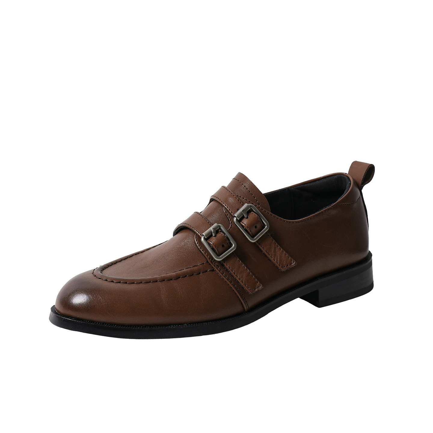 Giày da bò nữ mũi tròn bít kiểu loafer cổ điển màu nâu — màu nâu