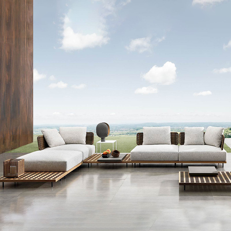 Sofá de caña al aire libre patio de madera sólida nórdica jardín balcón artístico ocio silla de caña combinación de muebles de caña al aire libre