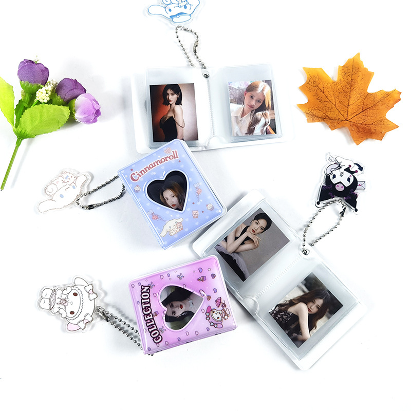 도매 공급 INS 홀로우 러브 미니 대형 1인치 사진 앨범 키체인 사진 앨범 포함