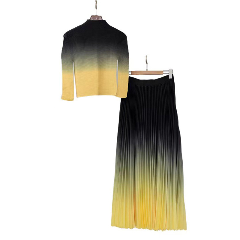옐로우 플리츠 수트 스커트