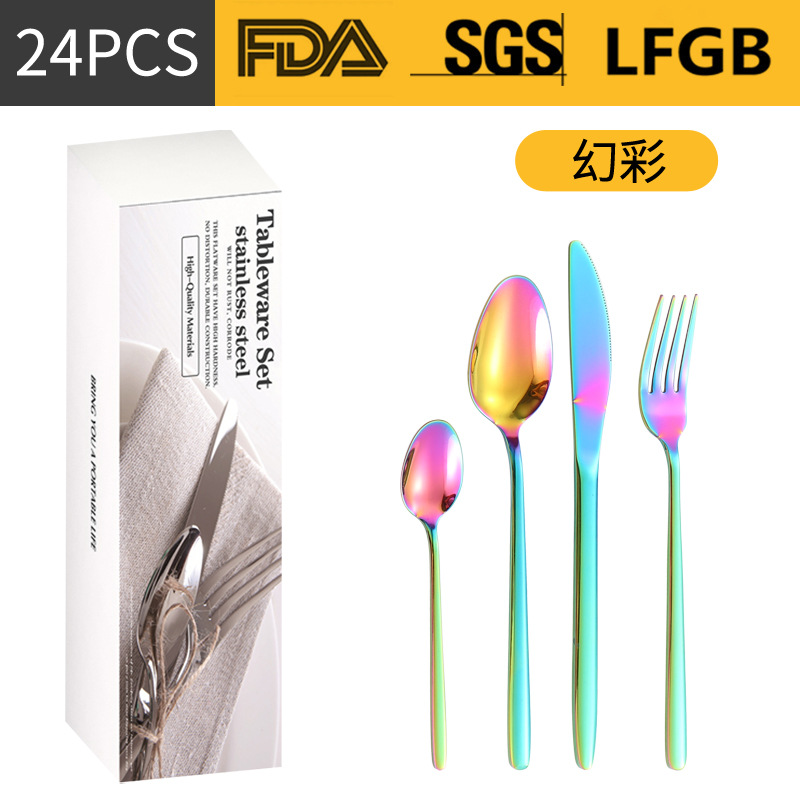 Productos transfronterizos de acero inoxidable cuchillo y tenedor cuchara set 16 / 24 piezas set redondeada engrosado cuchillo y tenedor cuchara set de filete