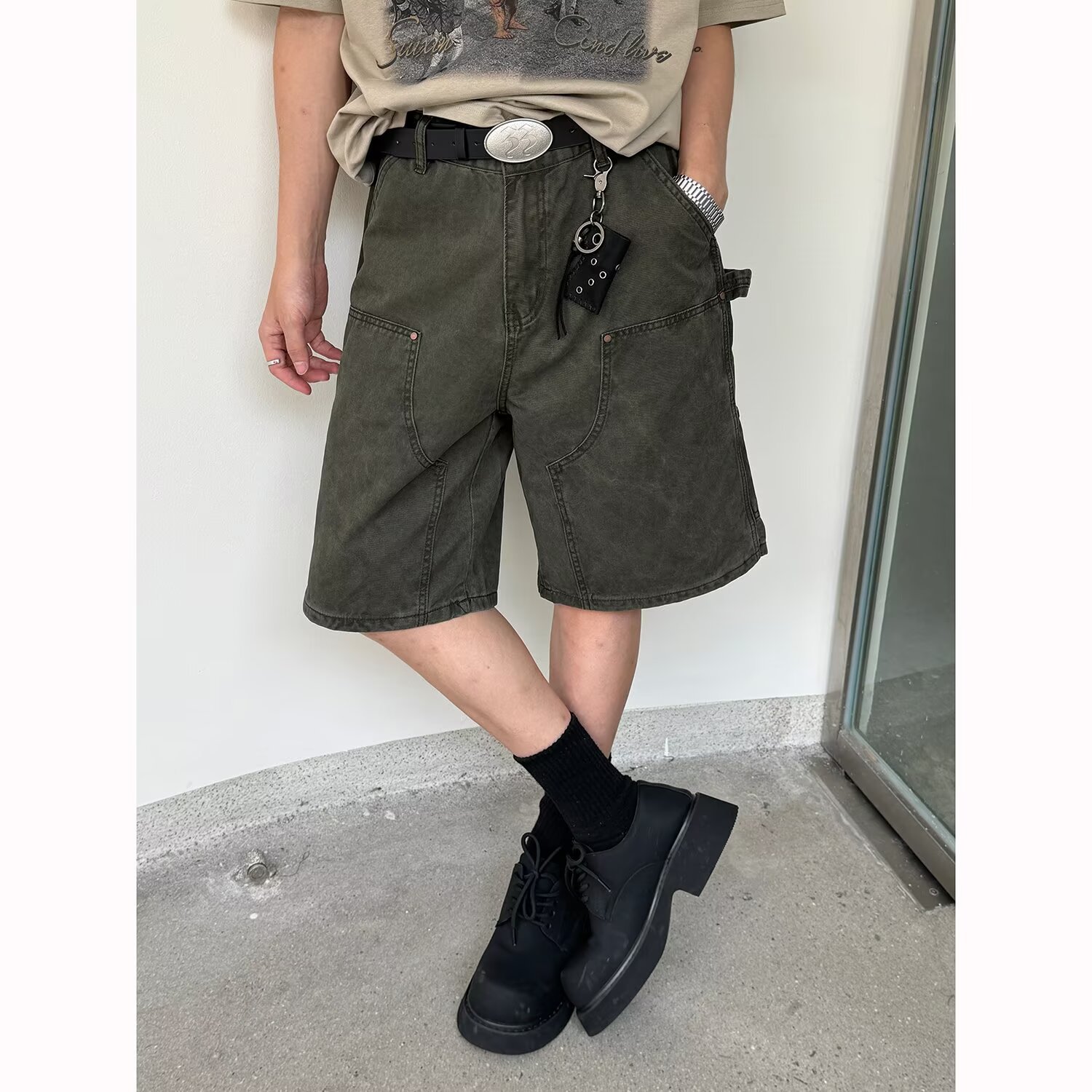 Five-Point Mid-Length Thin Men's Straight Pants Summer Large Size Multi-Pocket Outdoor Casual Cargo Pants Wear-Resistant Breathable