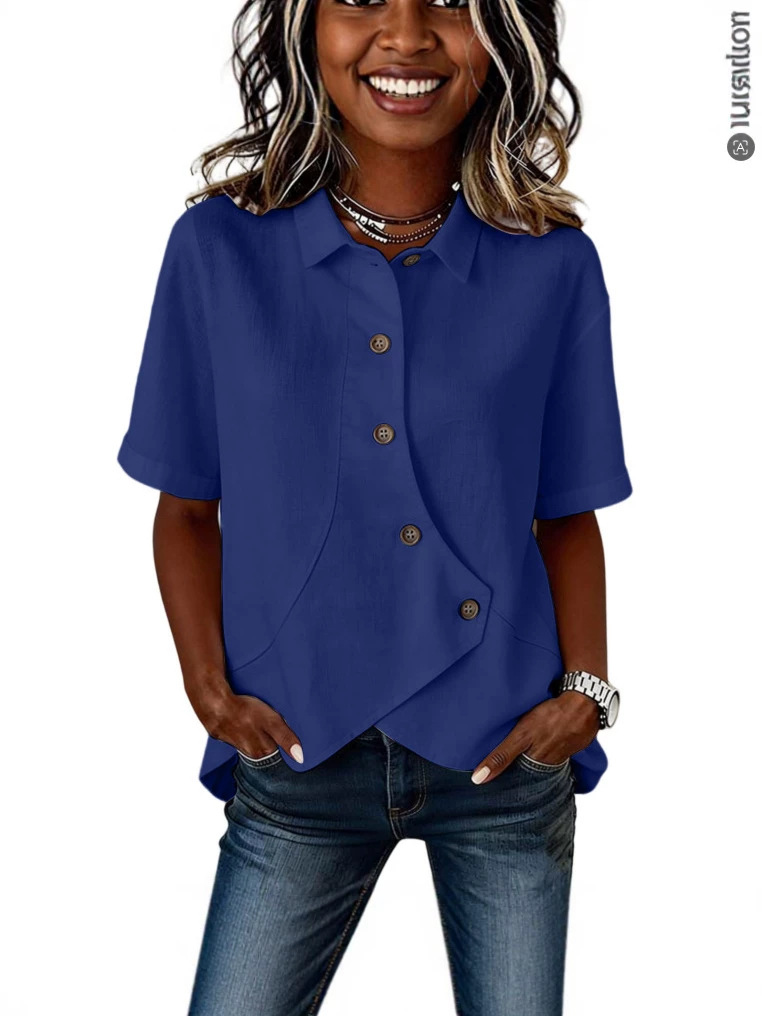 European and American Amazon Women's Casual Solid Color Irregular Shirt