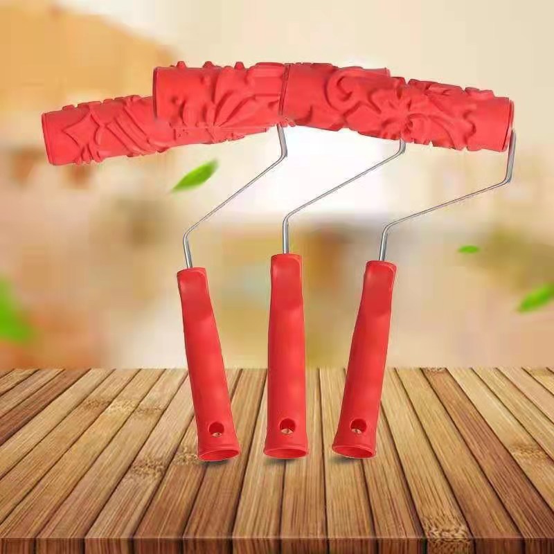 7寸墙面艺术压花凹凸滚筒墙艺硅藻泥肌理浮雕软胶印花滚刷批发