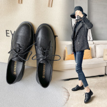 英伦风黑色小皮鞋女2025春秋新款女鞋子潮鞋工作平底单鞋布洛克鞋