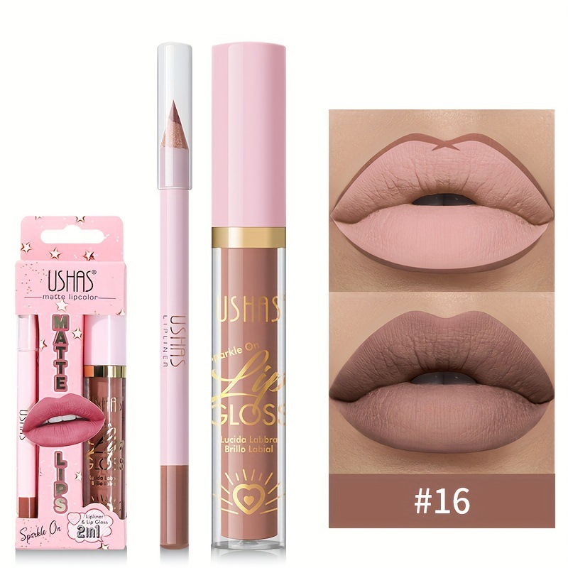 USHAS esmalte labial transfronterizo + lápiz labial combinado conjunto de lápiz labial mate impermeable CS441C