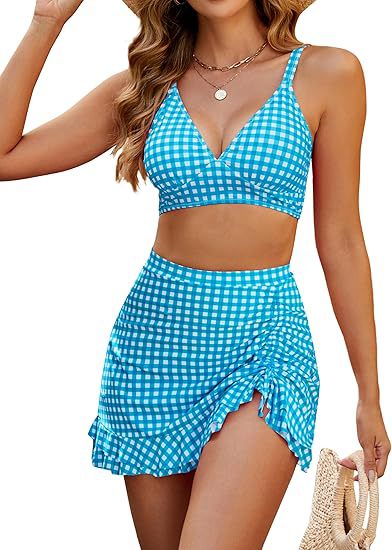 Traje de Baño de Dos Piezas con Estampado y Talle Alto de Poliéster, Alta Elasticidad, para Natación image 11