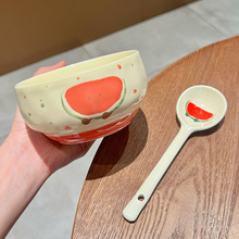 可爱卡通釉下彩餐具高颜值西瓜陶瓷米饭碗小碗汤面碗个人专用碗具