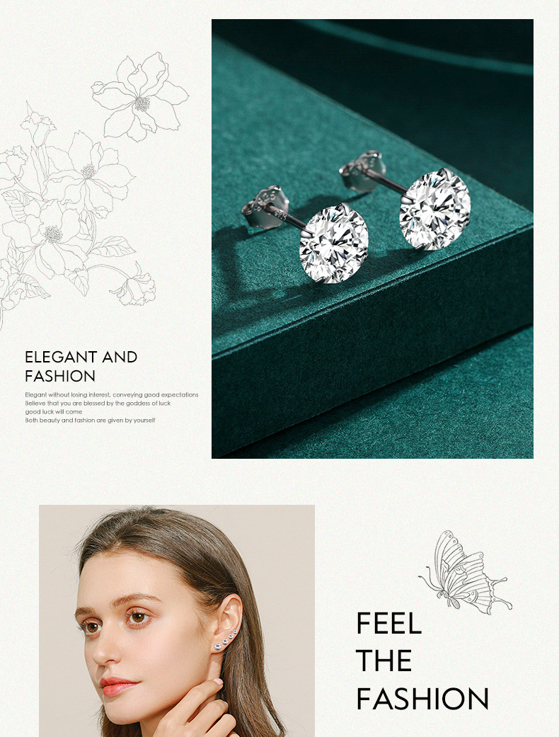 Fashion Round Silver Plating Inlay Zircon Ear Studs 1 Pair