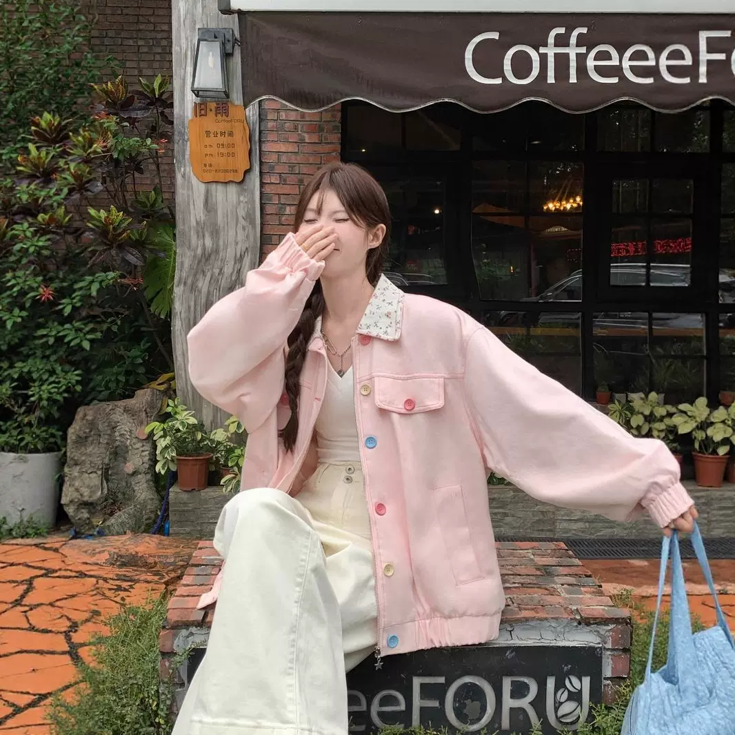 美式高街甜美风夹克女2025秋季新款宽松bf多巴胺外套韩版ins超火