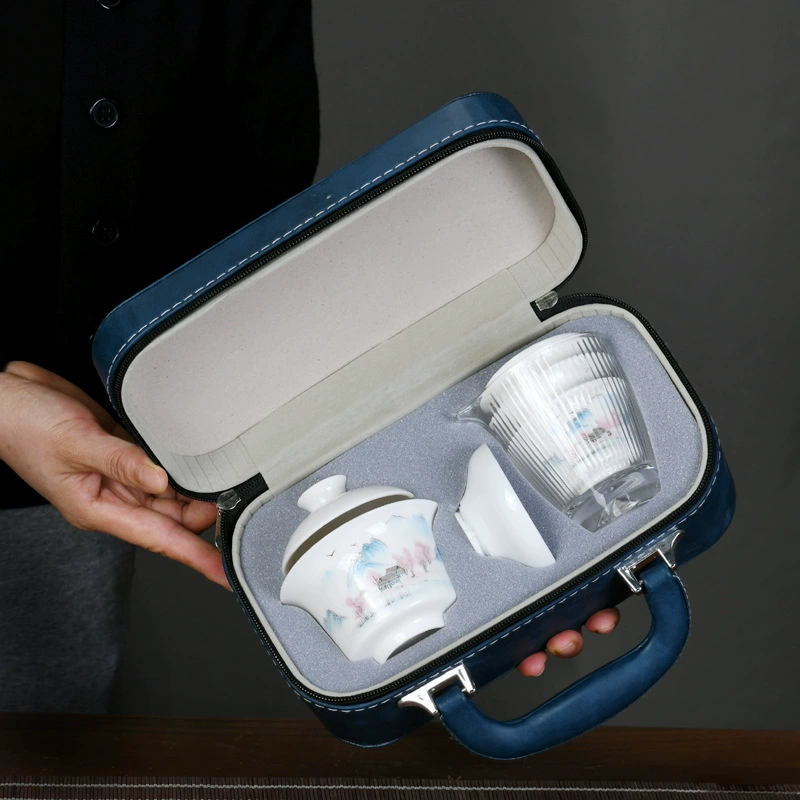 Набор чая для путешествий Керамический экспресс-чашка один горшок три чашки с сумкой портативный открытый чай чашка чайник LOGO