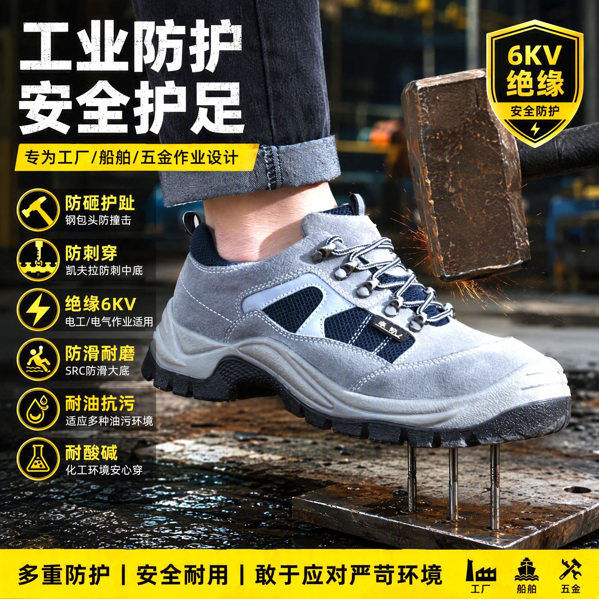 Drache cross-border protective shoes ventilation Anti smashing Stab prevention non-slip wear-resisting Acid alkali resistance polyurethane Fanmao cowhide