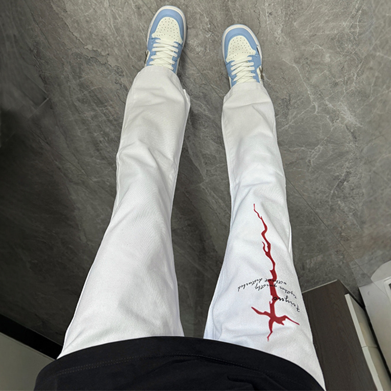 American High Street Vibe Pants, National Trend Lightning Print Flared Jeans, Men's Straight Slim Fit Slimming Look Jeans, Curved Pants American High Street Vibe Pants, National Trend Lightning Print Flared Jeans, Men's Straight Slim Fit Slimming Look Jeans, Curved Pants