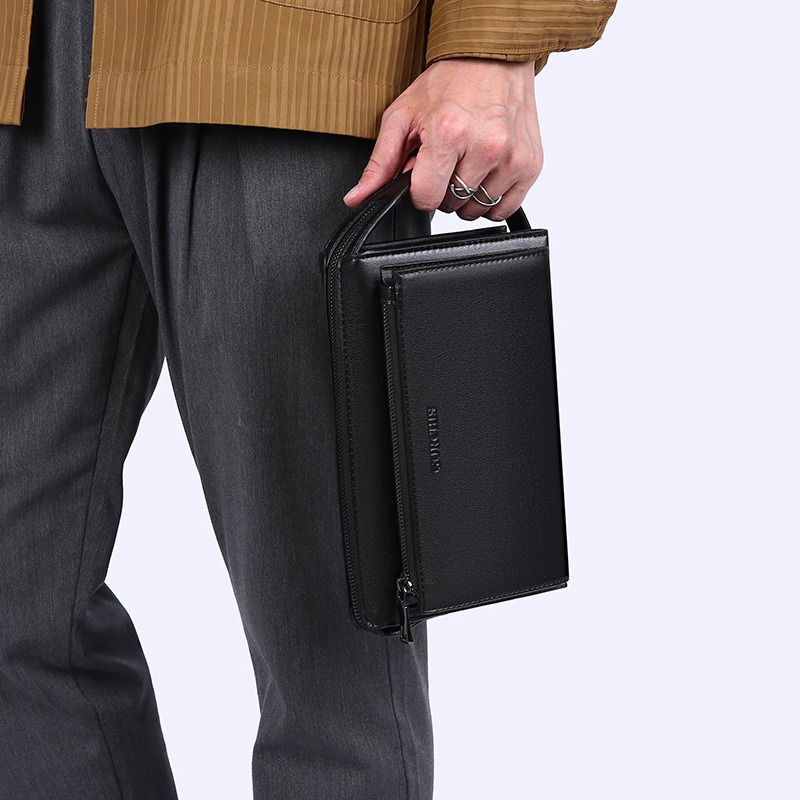 Men's Leather Clutch Bag with Combination Lock Anti-Theft Large Capacity Business Handbag Multiple Pockets Trendy Luxurious_voghion.com
