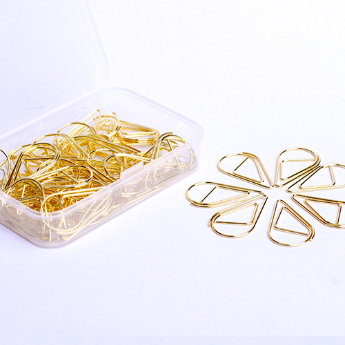 Creative water drop-shaped gold-colored clips, colorful cartoon wholesale metal clips, cute box-packed pins